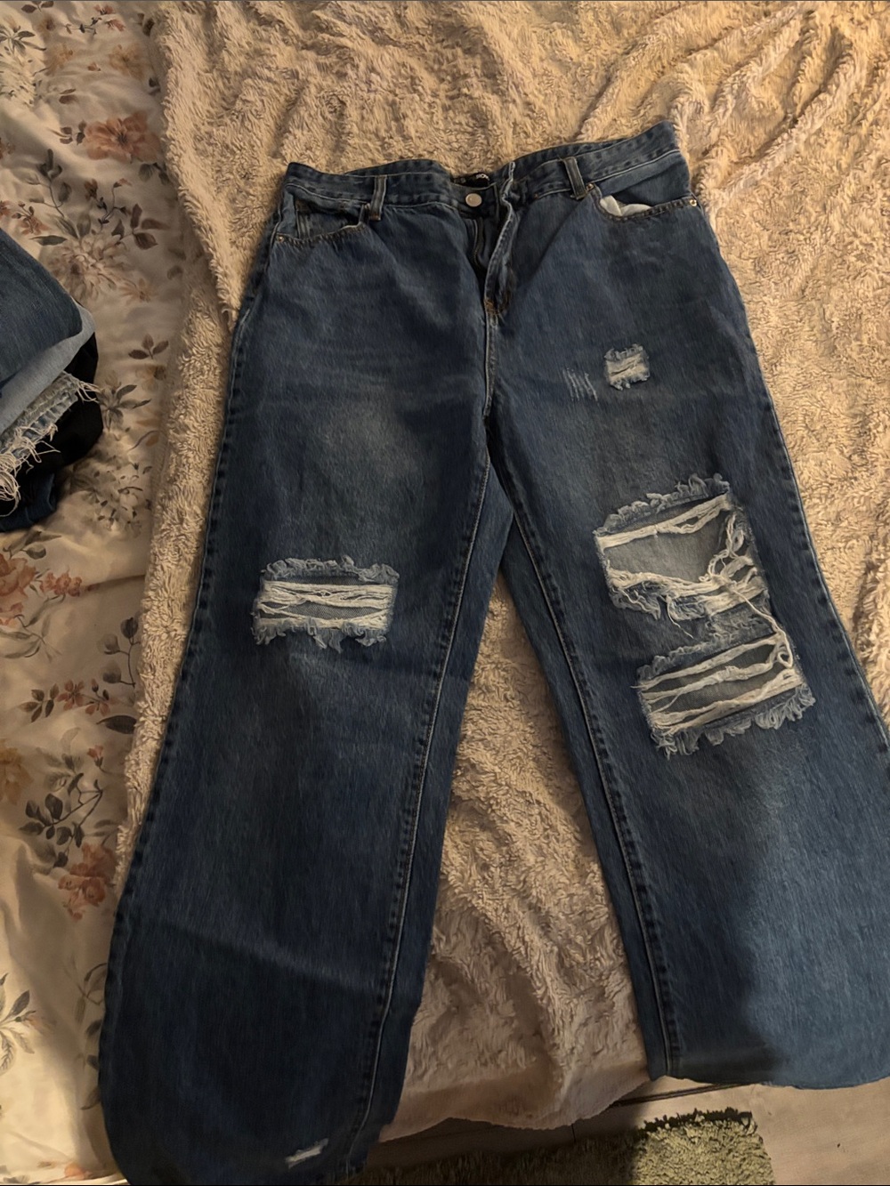 Fashion Nova Distressed Wide-Leg Jeans - Dark Blue